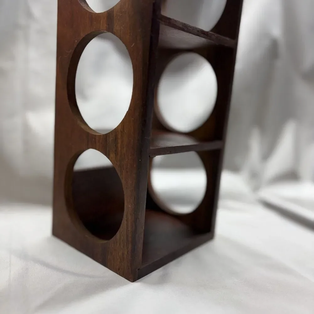 Crate & Barrel 5 Bottle Sheesham Wood Wall Mount Wine Rack Mid Century Modern